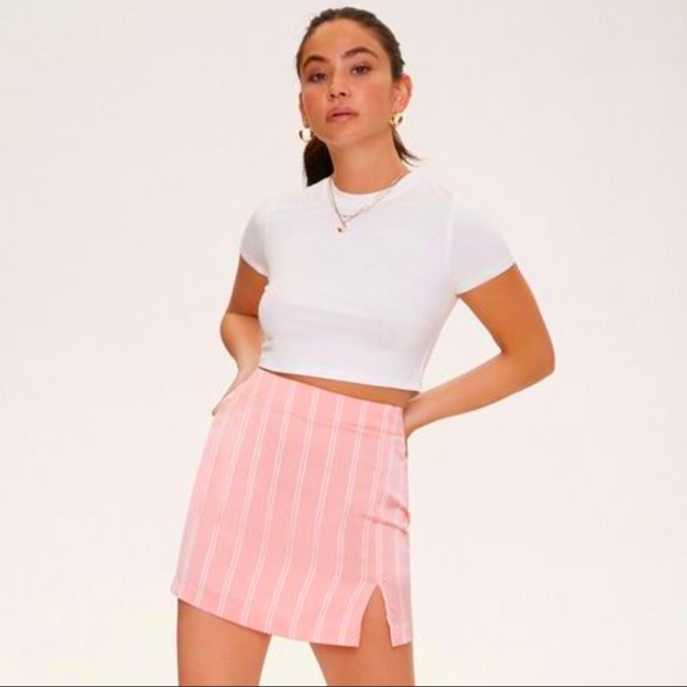 Silky Side Slit Stripe Mini Skirt